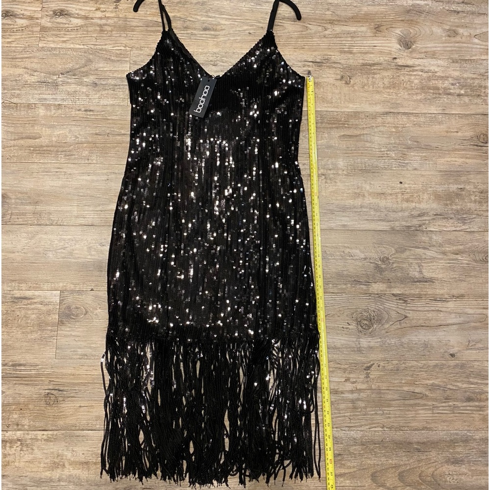 BooHoo Plus Fringed Black Dress - Picture 3 of 9